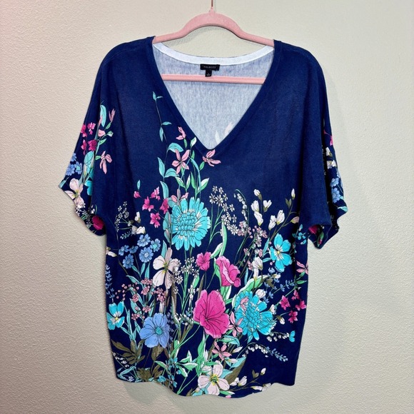 Talbots Floral Print Knit‎ Top V-Neck Short Sleeve Casual Comfy Womens Large L - Picture 11 of 15